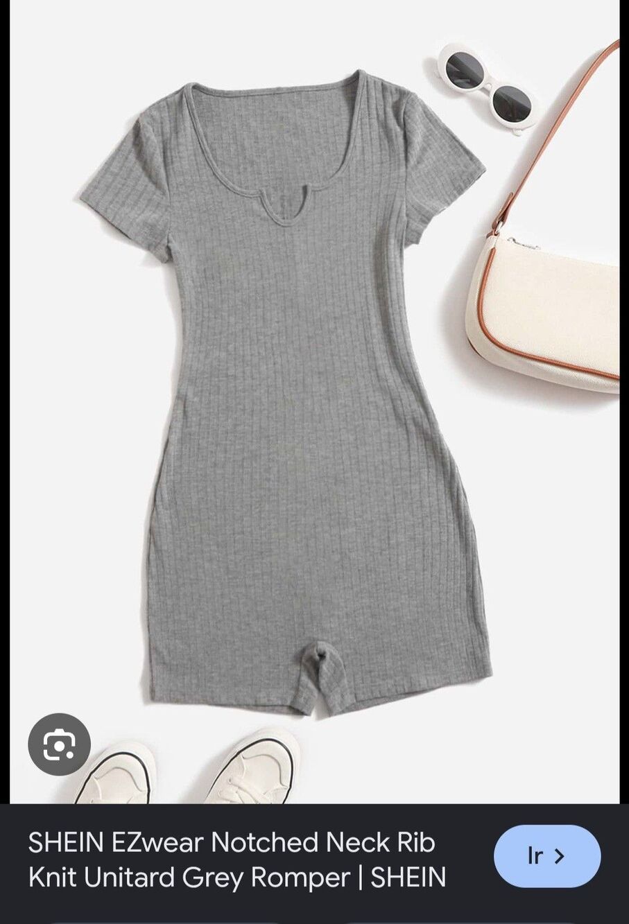 SHEIN wear Notched Neck RibKnit Unitard Grey Romper SizeM SHEIN84